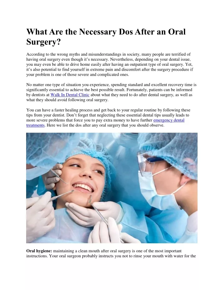 what are the necessary dos after an oral surgery