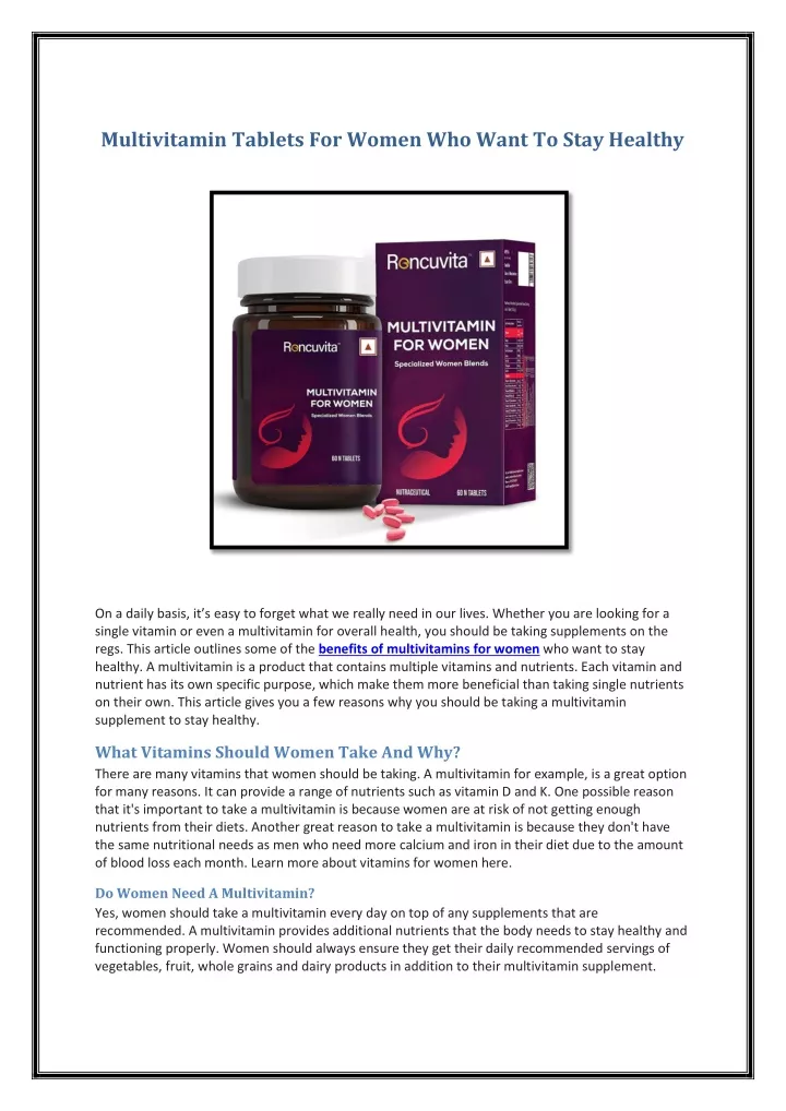 multivitamin tablets for women who want to stay