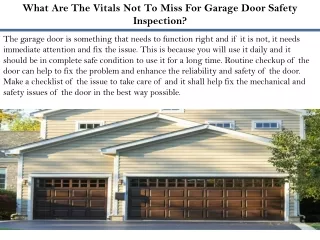 What Are The Vitals Not To Miss For Garage Door Safety Inspection?