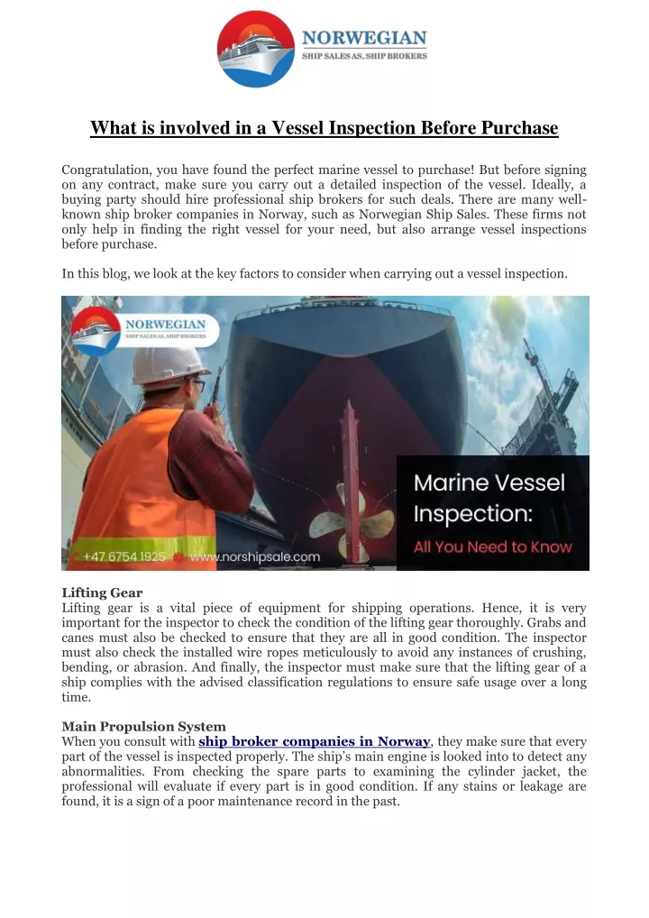 what is involved in a vessel inspection before