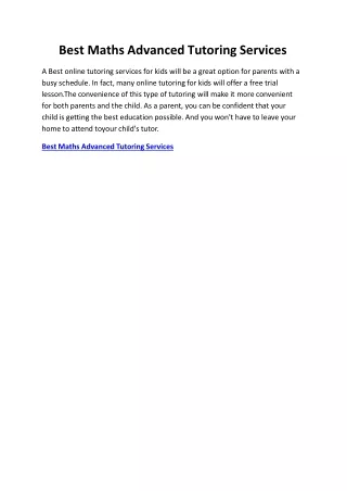 best maths advanced tutoring services