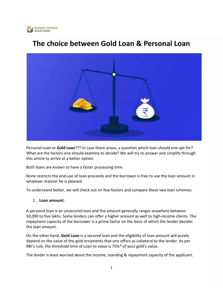 PPT - The Choice Between Gold Loan & Personal Loan PowerPoint ...