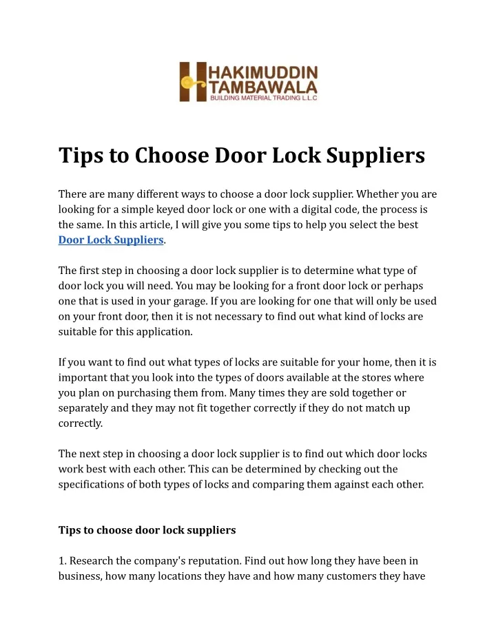 tips to choose door lock suppliers