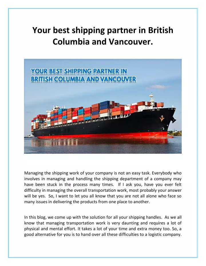 your best shipping partner in british columbia