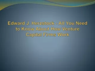 Edward J. Herzstock - All You Need to Know About How Venture Capital Firms Work
