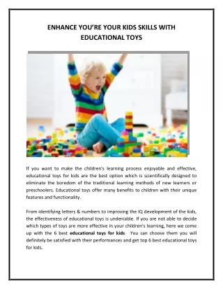 ENHANCE YOU’RE YOUR KIDS SKILLS WITH EDUCATIONAL TOYS