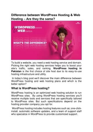Difference between WordPress Hosting & Web Hosting-Are they the same?