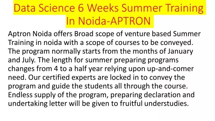 data science 6 weeks summer training in noida