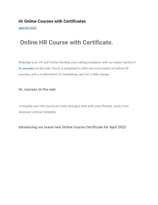 Hr Online Courses with Certificates