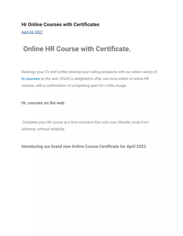 hr online courses with certificates