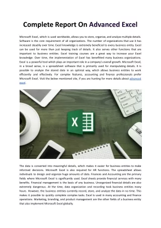 complete report on advanced excel