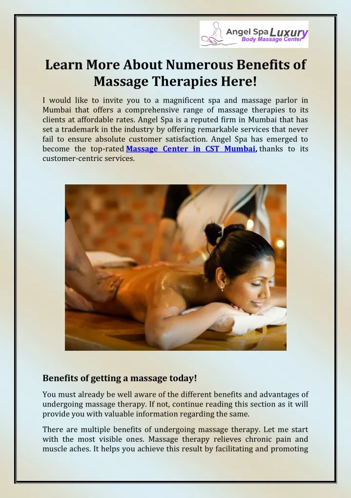 learn more about numerous benefits of massage