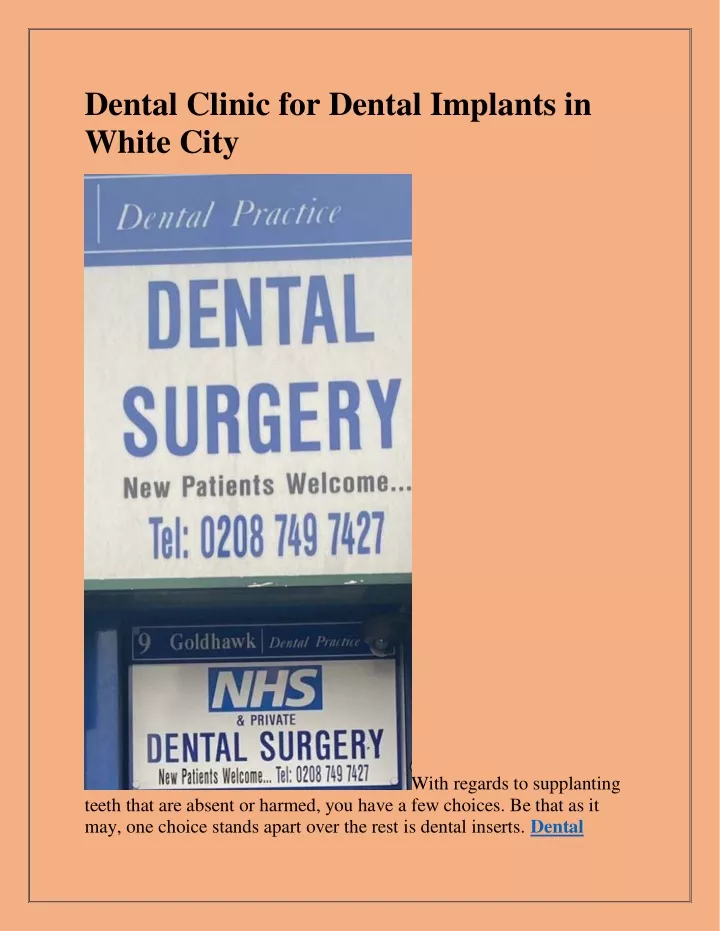 dental clinic for dental implants in white city