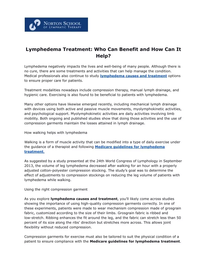 lymphedema treatment who can benefit