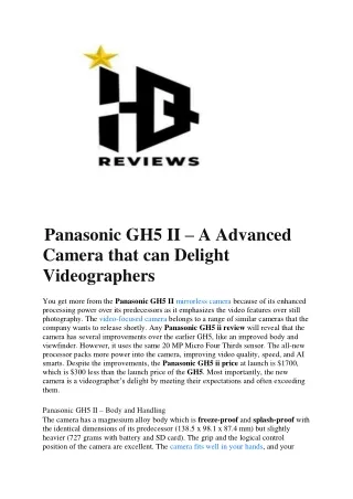 panasonic gh5 ii a advanced camera that