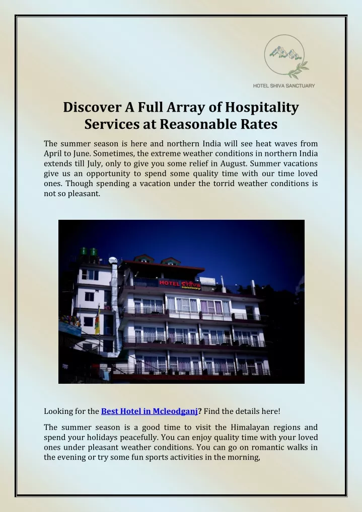 discover a full array of hospitality services