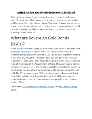 WHERE TO BUY SOVEREIGN GOLD BONDS IN INDIA