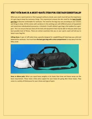 Why Gym Bag Is A Must-Have Item For Certain Essentials?