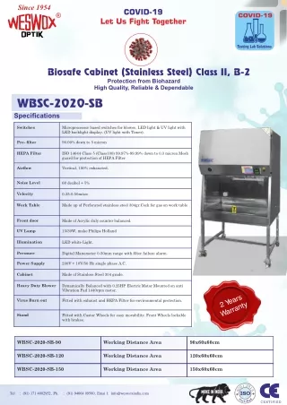 Biosafe Cabinet (Stainless Steel) WBSC-2020-SB