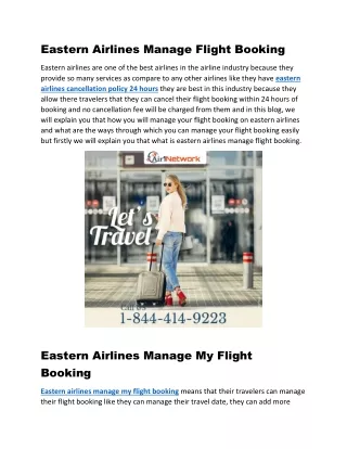 1-844-414-9223 Eastern Airlines Manage My Flight Booking