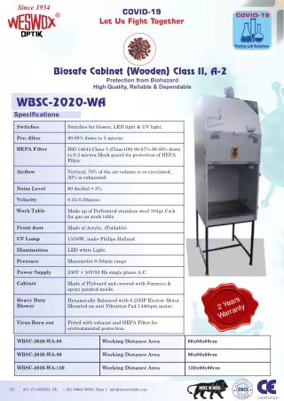 Biosafe Cabinet (Wooden) WBSC-2020-WA