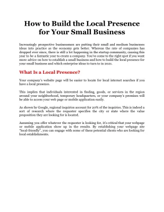 how to build the local presence for your small