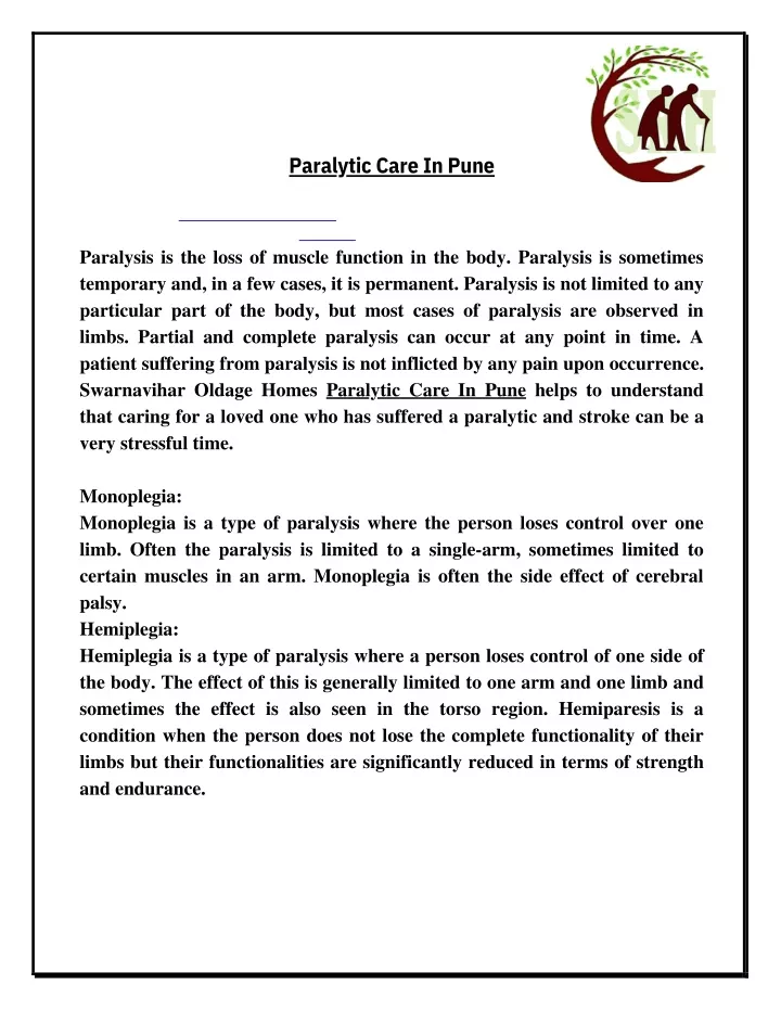 paralytic care in pune
