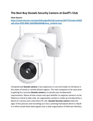 The Best Buy Goowls Security Camera at Geoff