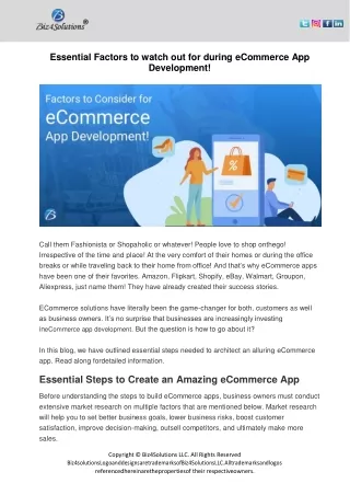 Essential Factors to watch out for during eCommerce App Development