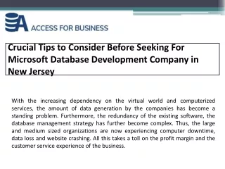 Crucial Tips to Consider Before Seeking For Microsoft Database Development Company in New Jersey