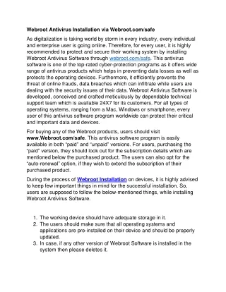 Webroot Antivirus Installation Via Webroot.com/safe