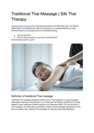 Traditional Thai Massage | Silk Thai Therapy