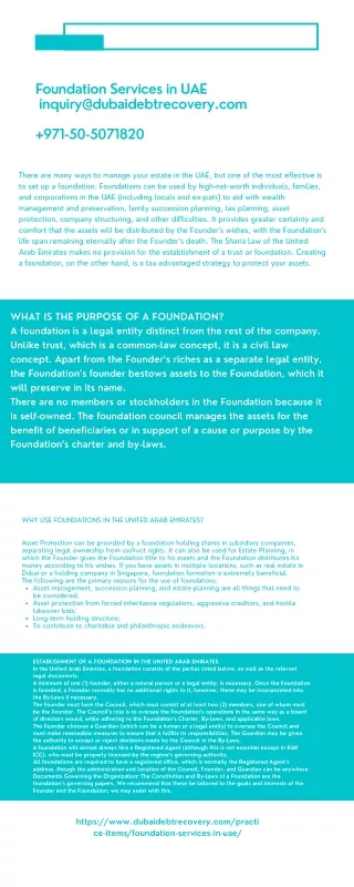 Foundation Services in UAE inquiry@dubaidebtrecovery.com  971-50-5071820