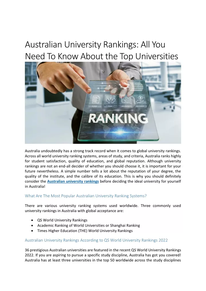 PPT Australian University Rankings All You Need To Know About the