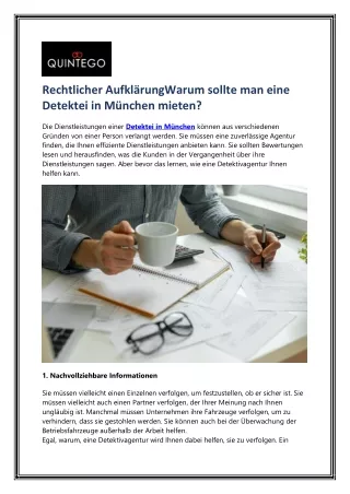 Rechtlicher AufklärungWarum sollte man eine Detektei in München mieten