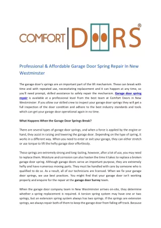 Professional & Affordable Garage Door Spring Repair In New Westminster