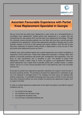 ascertain favourable experience with partial knee