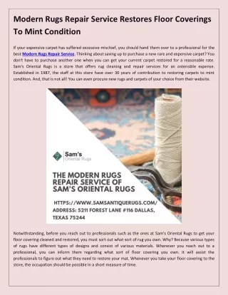 Modern Rugs Repair Service Restores Floor Coverings To Mint Condition