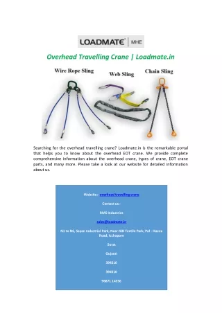 overhead travelling crane loadmate in