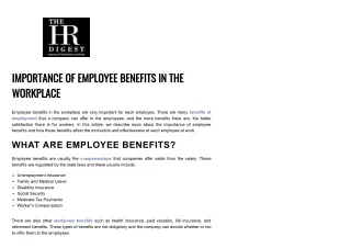 importance of employee benefits in the workplace