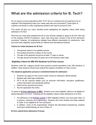what are the admission criteria for b tech