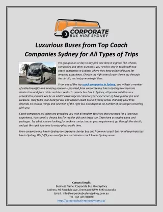 Luxurious Buses from Top Coach Companies Sydney for All Types of Trips