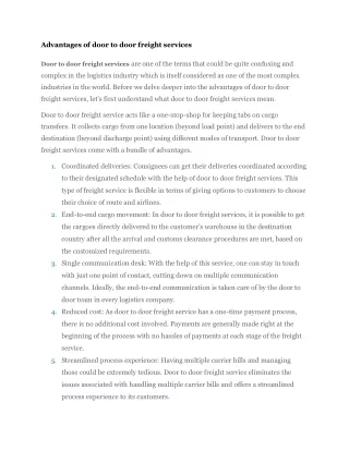 Advantages of door to door freight services