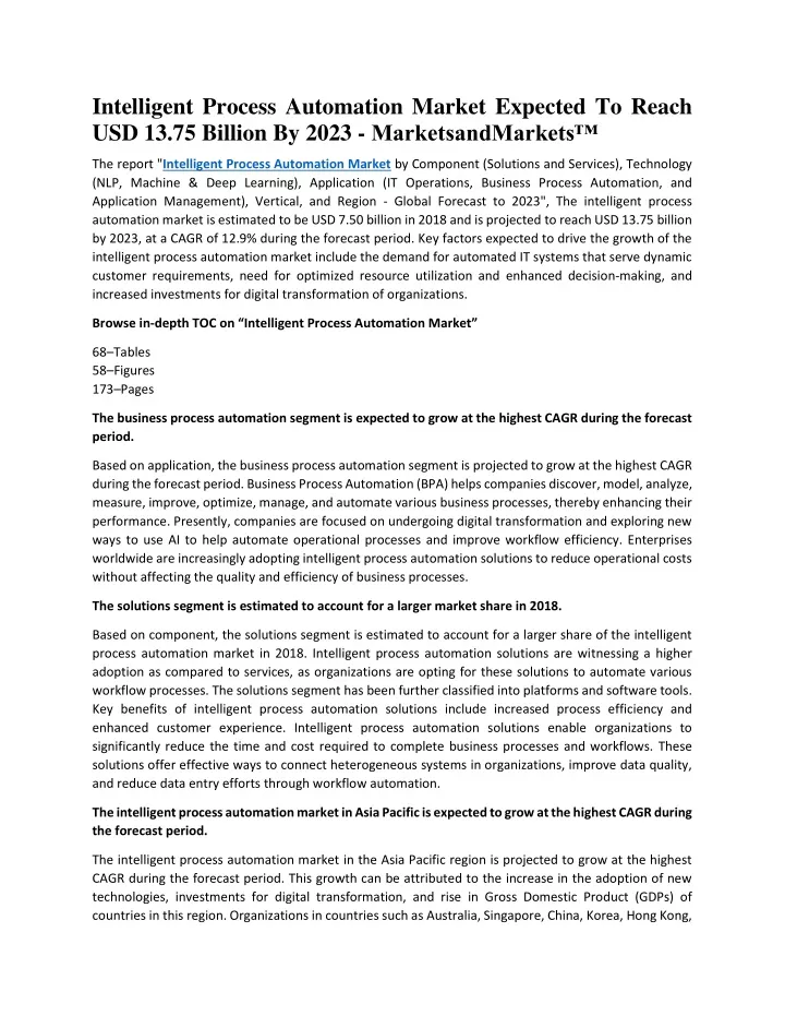 intelligent process automation market expected