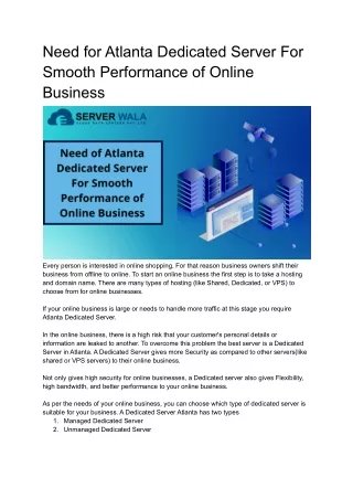 need for atlanta dedicated server for smooth
