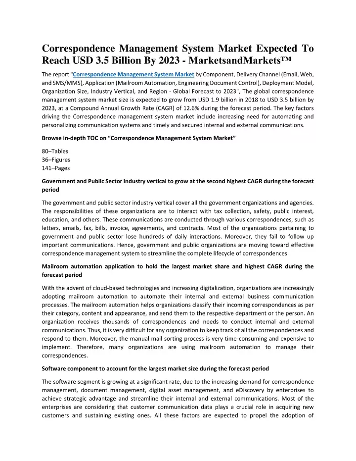 correspondence management system market expected