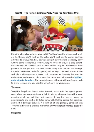 Torq03 – The Perfect Birthday Party Place For Your Little One