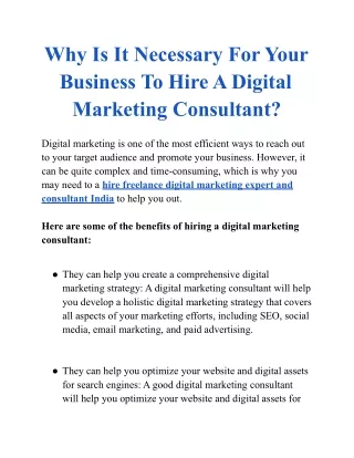 Why Is It Necessary For Your Business To Hire A Digital Marketing Consultant?