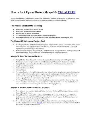 how to back up and restore mangodb visualpath