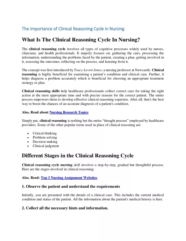 the importance of clinical reasoning cycle